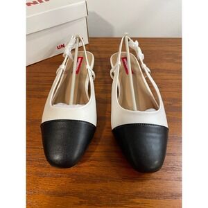 NEW Womens 7 Unionbay Cassidy Color Block Slingback Flats Dress Shoe White Black